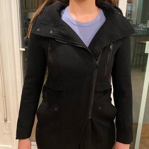 Marc New York Black fur-lined detachable hooded lined wool winter coat